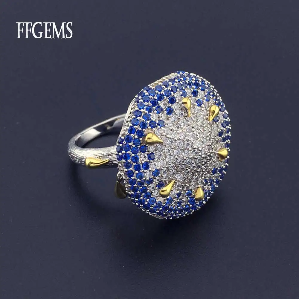 FFGems винтажное серебро синий сапфир драгоценный камень Свадьба бриллиант