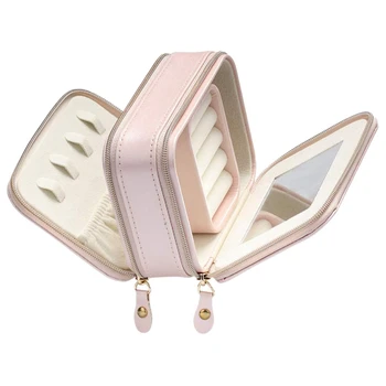 

CASEGRACE Double Zipper Portable Jewelry Storage Box Ring Earring Necklace Jewelry Box