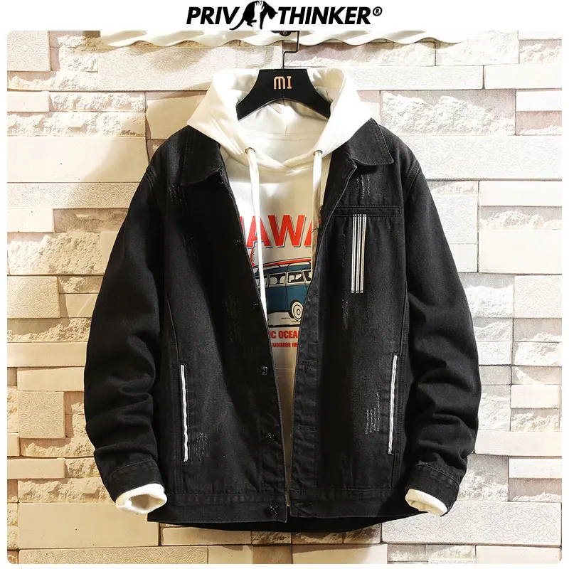 Privathinker, японский стиль, мужские джинсовые куртки, модные полосатые мужские повседневные тонкие пальто, мужские повседневные джинсовые куртки