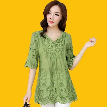 

Spring Tunic Printed Women's Shirt Blouse 3/4 Sleeves Pleated Tops and Blouses Womens 2020 Summer Fashion Shirts Plus Size 4XL