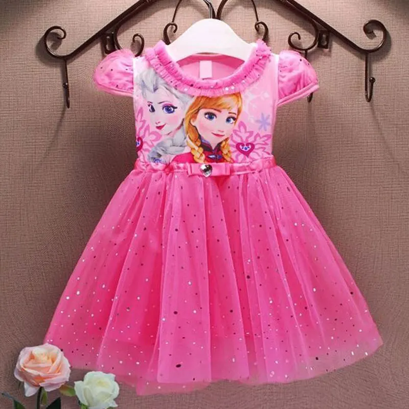 Платья для девочек; летняя брендовая одежда для малышей; платье принцессы Анны и Эльзы; карнавальный костюм Снежной Королевы; вечерние платья для детей; Новогодняя одежда - Цвет: Pink
