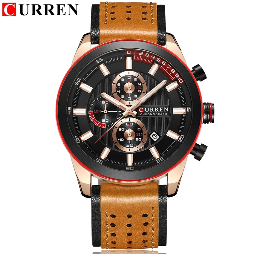 Relogio Masculino Curren Роскошные, Брендовые мужские спортивные часы кожаный ремешок Повседневный хронограф кварцевые наручные часы Дата мужские часы