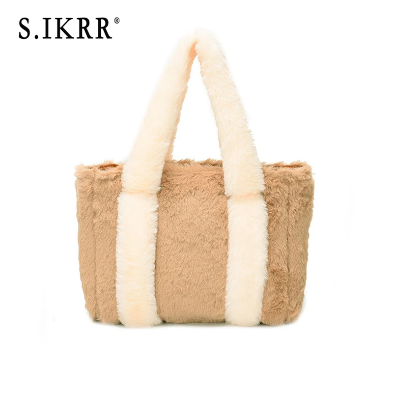 

S.IKRR Winter Luxury Handbags Women Bags Designer Mini HandBag Faux Fur Bag In Women's Totes Soft Simple Plush Bags For Women
