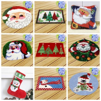 

Merry Christmas Latch Hook Pillow Sets Embroidery Carpets Cushion Latch Hook For Needlework Stocking For Living Room Handmade F