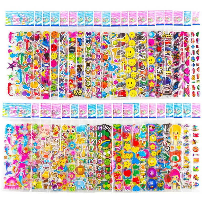 20 Sheets Different 3D Cartoon Stickers Waterproof Bubble PVC DIY Sticker Princess Car Girls Boys Kids Children Gifts | Игрушки и хобби
