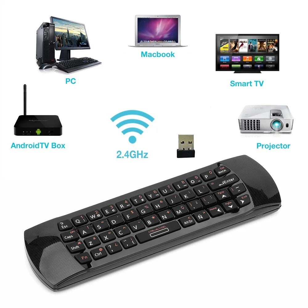  Original Rii i25 Spanish mini Keyboard Fly Mouse Remote Control with Programmable Key For Android T