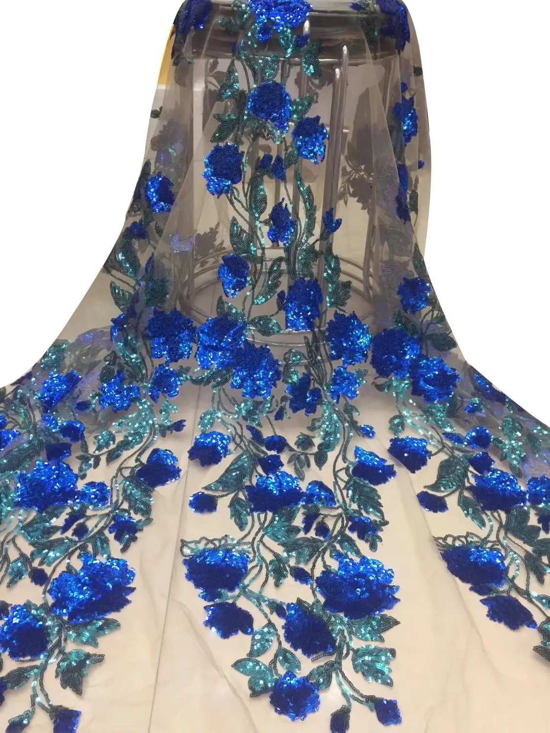 1 ярд вышивка блестки французский Тюль Кружево Нигерия лучшее качество Чистая кружево горячая Распродажа модный швейный материал для свадебного платья
