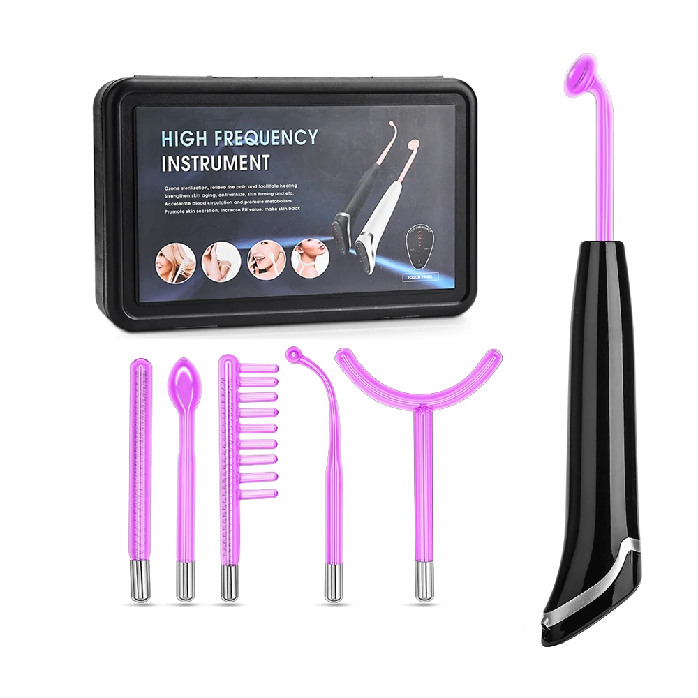 5 IN 1 High Frequency Electrode Wand w/Neon Electrotherapy Glass Tube Spot Acne Remover Skin Care Face Hair Salon Beauty Device