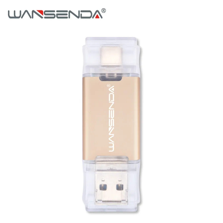 WANSENDA USB 3,0 USB флеш-накопитель 512 ГБ 256 Гб OTG флеш-накопитель для Android/ПК типа C 32 Гб 64 Гб 128 ГБ Флешка 2 в 1 двойная usb-флешка - Цвет: Золотой