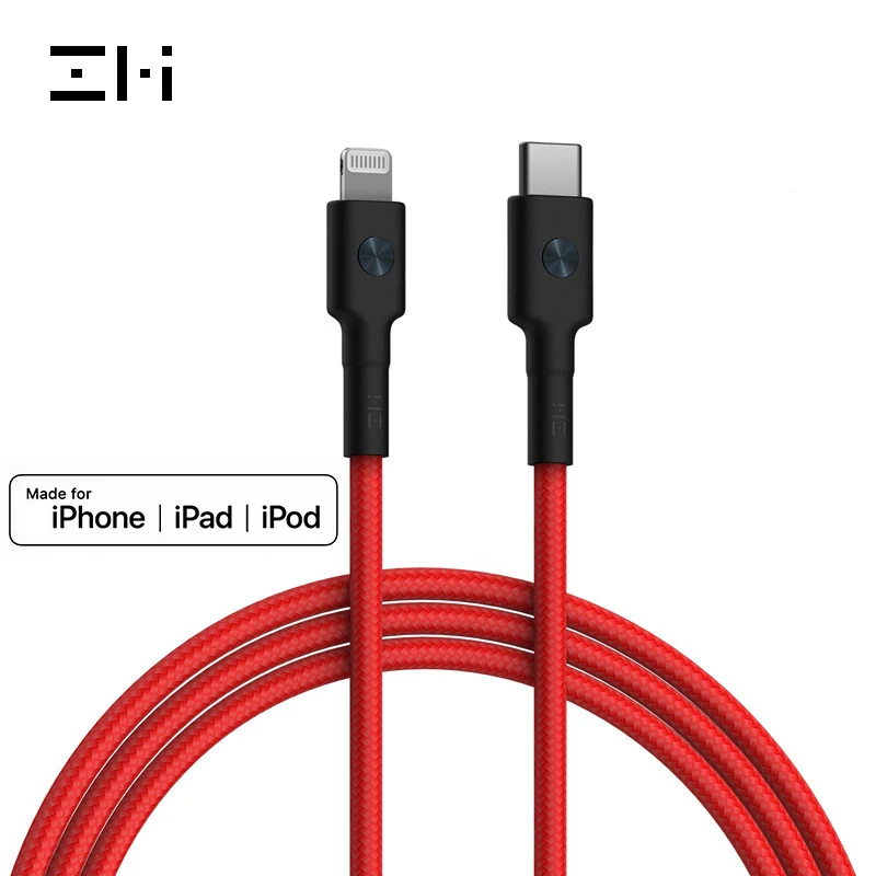 USB C to iPhone Red ZMI MFI usb c к lightning Кабель для iPhone 11 pro xs max xr 8 7 6s plus 5 ipad зарядное устройство pd Быстрая зарядка провод данных 30 см - Цвет: USB C to iPhone Red