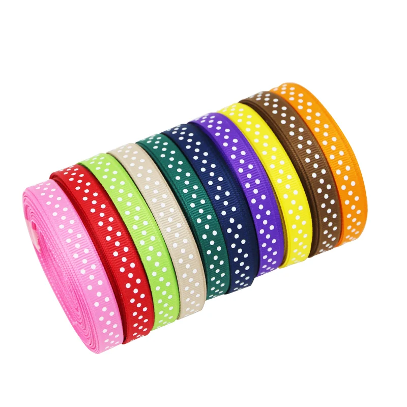 (25 ярдов/рулон) 10 мм мультфильм горошек печатных Grosgrain ленты прекрасные кружева