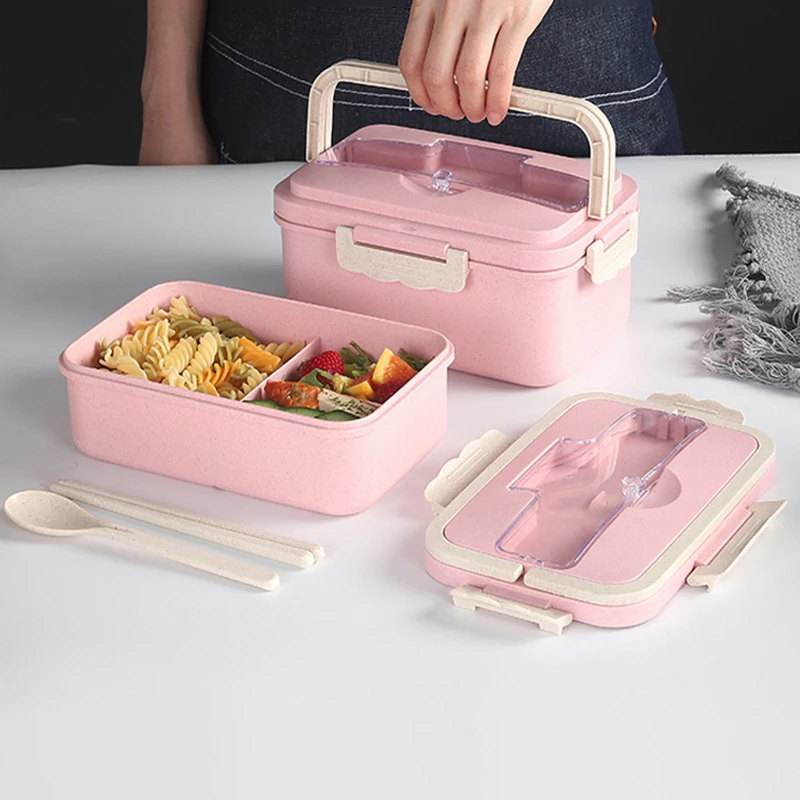 

1L Wheat Straw Lunch Box Portable Microwaveable Bento Box Leak-Proof Healthy Material Food Storage Container Student Adult