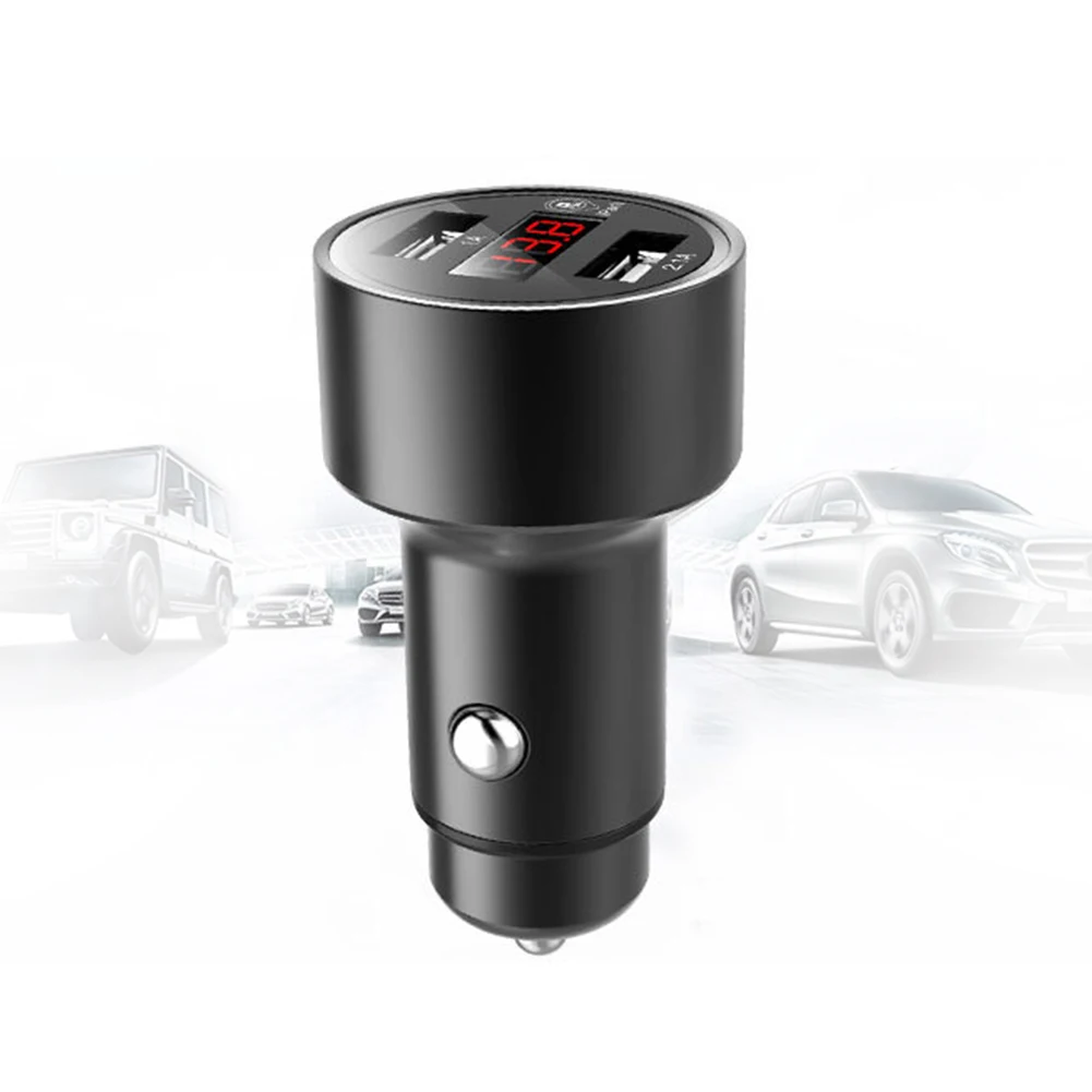 Voltmeter Dual USB Portable 12-24V Overcharge Protection Fast Black Digital Display Aluminum Alloy GPS Tracker Car Charger