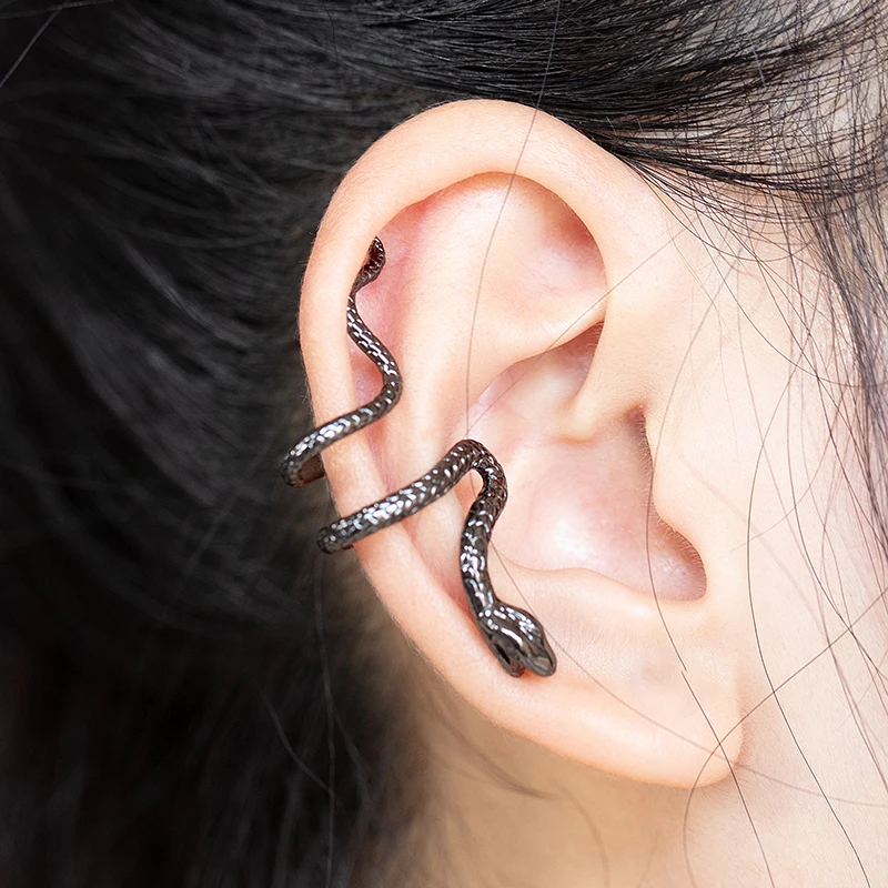 1PC Brass Snake Earing Clips Without Piercing Punk Non Pierced Clip Earrings Ear Cuffs Women Men Black Fake Piercing Jewelry ear clip earrings clip earrings ear clip ear accessories
