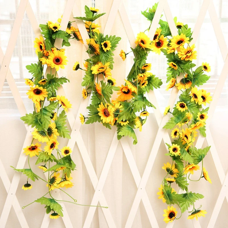 230 Cm Sunflower Vine Plant Rattan Home Decoration Accessories Wedding Arrangement Garden Decor Bathroom Artificial Flowers Artificial Plants Aliexpress