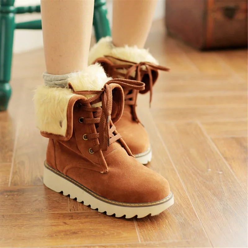 

Snow Boots 2020 Warm Fur Plush Insole Women Winter Boots Flat with Flock Ankle Boots Women Shoes Lace-up Winter Shoes Woman