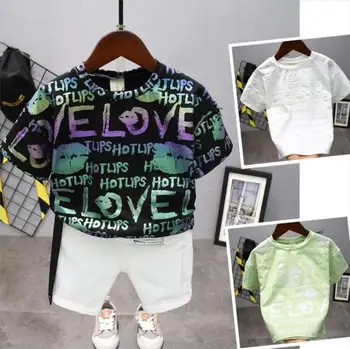 

Kids Child Summer Clothes 2020 New Toddler Kids Baby Girl Boy Letters multicolor Tops T-Shirt Shorts Pants Set 2PCS 2-7Year