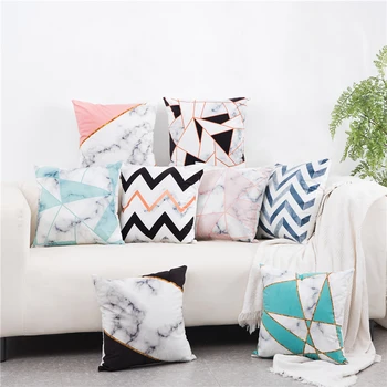 

Marble Pattern Nordic Geometric Decorative Pillowcase Peach Velvet Microfiber Pillow Cushion Cover for Car Home Living Room