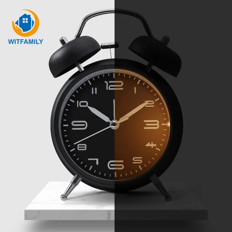 

New with Night Light Mechanical Alarm Clock Metal Round Alarm Clock Fashion Multi-functional Personality Student Bedside Clock