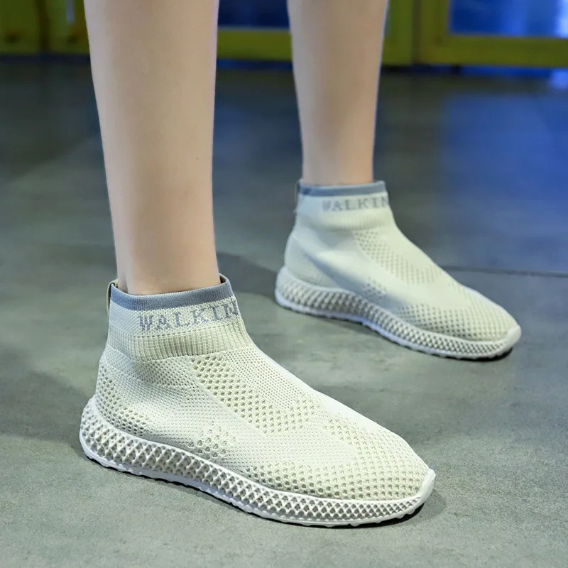 

2019 Autumn New Style wa zi xie Fashion Fly Netting Surface Hight-top WOMEN'S Shoes Korean-style Online Celebrity Breathable Stu