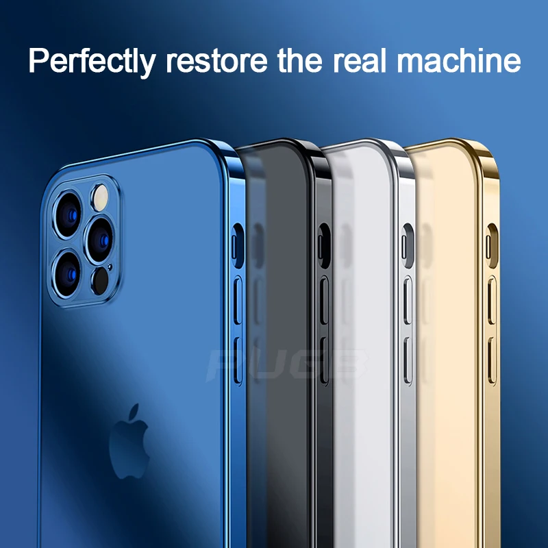 Luxury Plating Square Frame Matte Soft Silicone Case for iPhone 11 12 13 Pro Max Mini XR X XS 7 8 Plus SE 2020 Transparent Cover