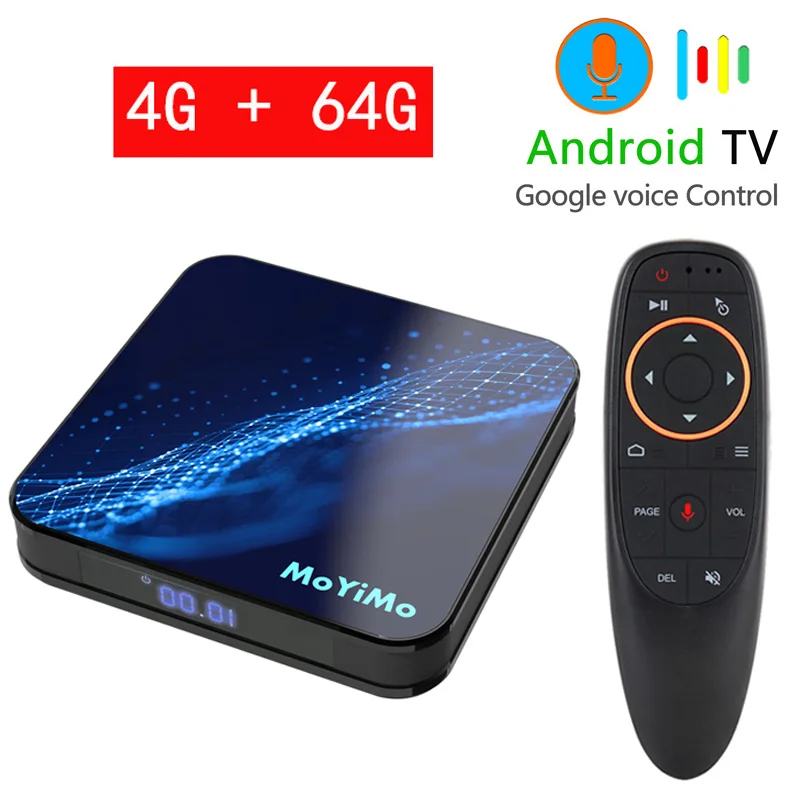 4G 64G Voice control Android 9,0 Smart tv BOX MoYiMo-M5 RK3318 Четырехъядерный 4 Гб 64 Гб 4 к Wifi BT4.0 Google голосовой помощник Netflix Youtube телеприставка - Цвет: 4G 64G Voice control