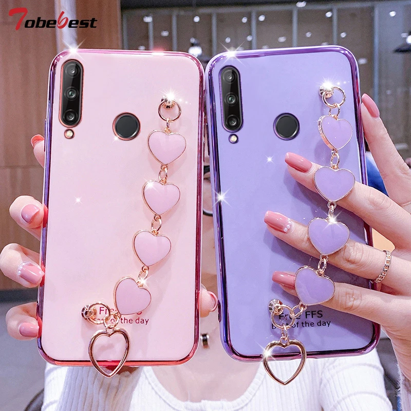 best waterproof phone pouch Fashion Love Bracelet Chain Plating Silicone Case for Huawei Y9 Prime Y7 Pro Y6 Y5 2019 Coque Wrist Strap Soft TPU Cover waterproof case for phone