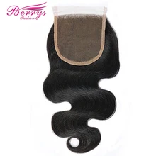 [Berrys Fashion] Кружева Закрытие тела волна отбеленные узлы 4*4 Кружева необработанные девственные человеческие волосы свободная часть бразильского тела закрытие