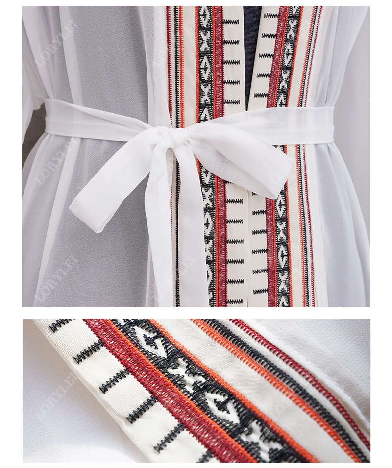 Сексуальный просвечивающий вышитый длинный кардиган кимоно белая Шифоновая туника размера плюс женская пляжная одежда купальный костюм накидка N1038