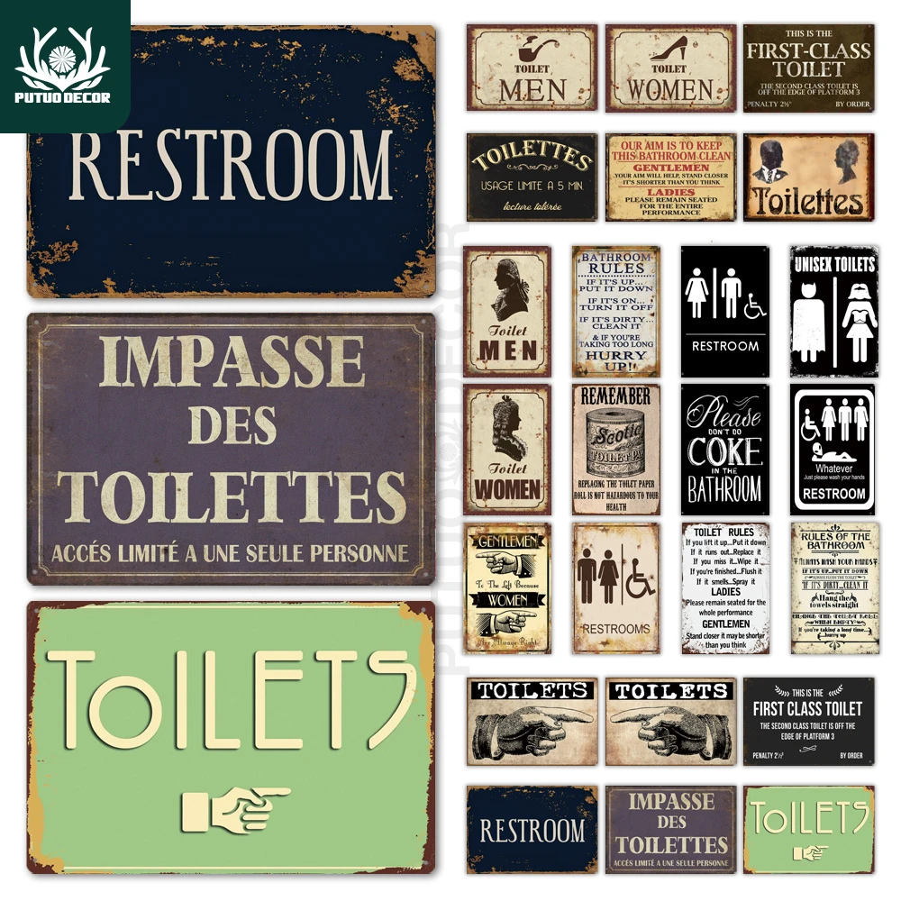 Toilet Sign Plaque Metal Vintage Bathroom Metal Sign Tin Sign Wall Decor For Toilet Bathroom Restroom Plaques Signs Aliexpress