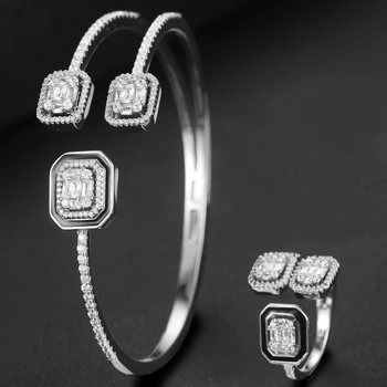

GODKI Trendy Luxury Baguette Bangle Ring Sets Dubai Bridal Jewelry Sets For Women Wedding Cubic Zircon CZ Party Jewerly Set 2020
