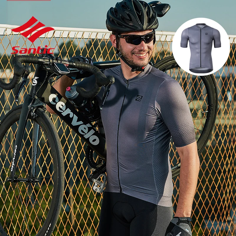 

Santic Men Cycling Breathable Jersey Short Sleeve Road Bike Racing Sports Tops Pro Competitive Version Reflective Jersey
