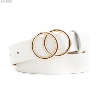 

Double O Ring Belts for Dress New Designer Women Wide Black Red White Brown Leather Waist Belt Woman