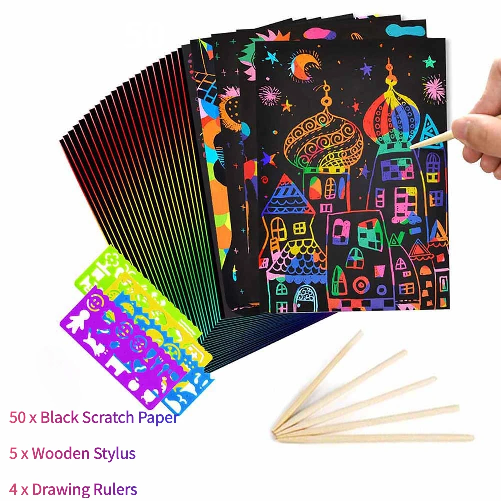 DIY Magic Rainbow Color Scratch Art Paper Card Set With Graffiti Stencil  Drawing Board Stick Art Painting Educational Toys Gifts - Realistic Reborn  Dolls for Sale