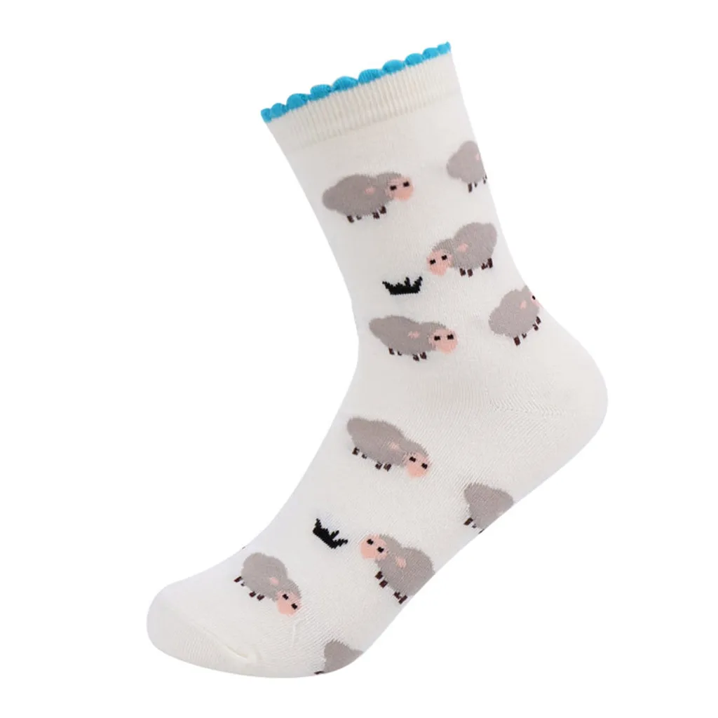 Хлопковые носки с рисунком овечки; повседневные креативные мягкие удобные забавные женские носки в стиле хип-хоп; Цвет черный, белый