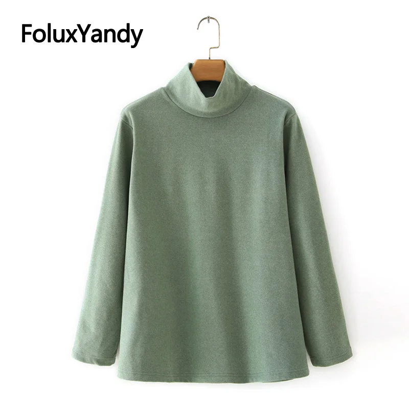 

Warm Women's Tops Autumn Spring Turtleneck Tops Plus Size Casual Long Sleeve T-Shirt KKFY5141