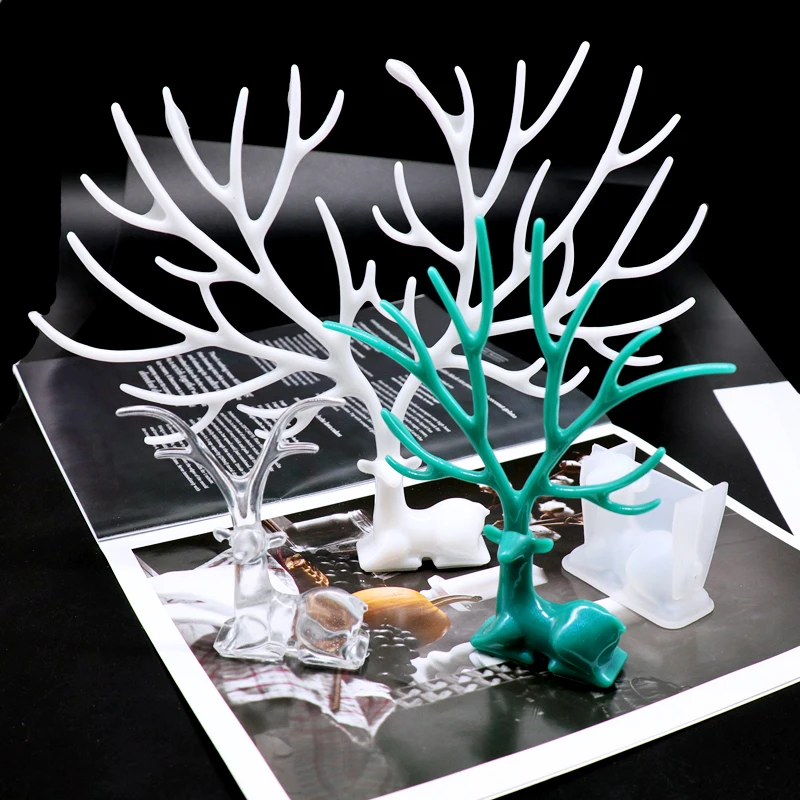 

1PCS Deer With Horns Silicone Mold Jewelry Storage Rack Soft Mold UV Resin Mould Kawaii Resin Craft Supplies Silicone Mold Resin