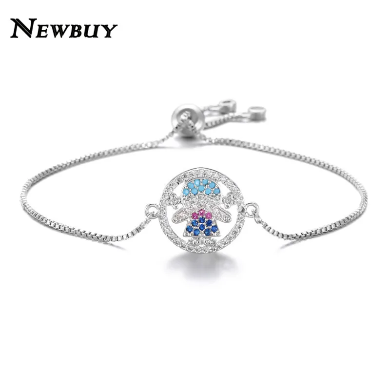 NEWBUY модный серебряный/золотой цвет милый мальчик и девочка Шарм Браслеты Микро Проложить прозрачный кубический цирконий Женский партии ювелирные изделия Прямая поставка - Окраска металла: NBSL362