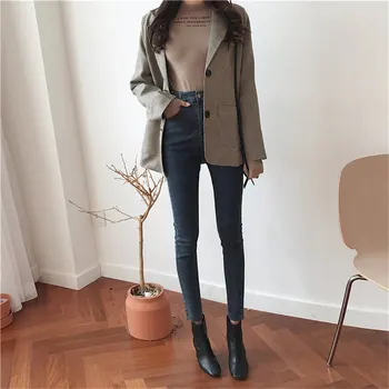 

HziriP Retro Chic Slimming Slender High Waist Stylish Women All-Match Elastic Skinny Waist-Controlled Large Size Pencil Trousers