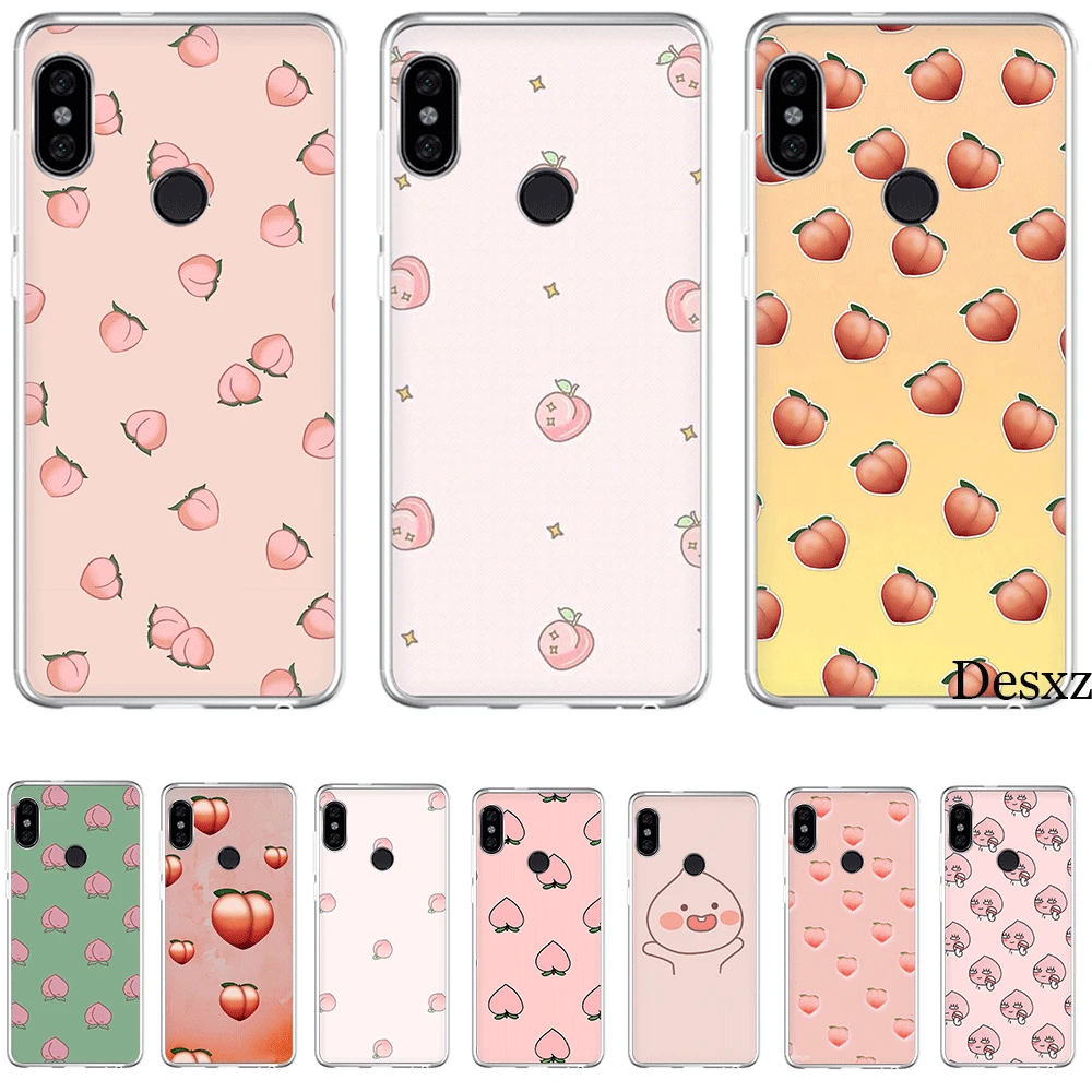 

Silicone Mobile Phone Case For Xiaomi Redmi GO 7 S2 4A 4X 5 5A Plus 6 6A 7A K20 Pro Cover Pink Peach fruit Shell