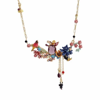 

Mystery Purple Crystal Rhinestone Necklaces Choker Statement Cactus Bird Tassel Collar Necklace Chains Women Date Jewelry XL019