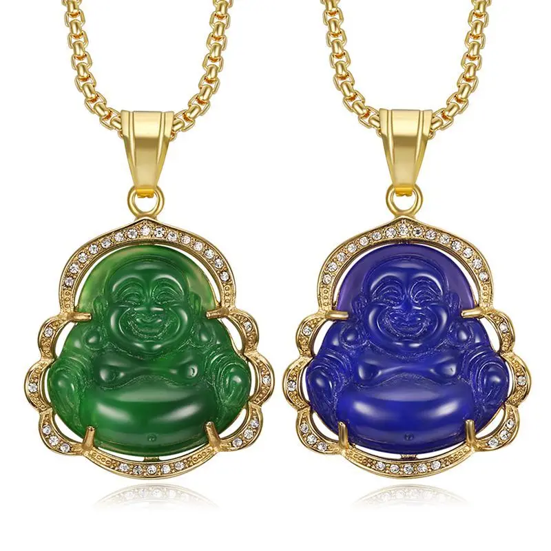 Multicolor Buddha Pendant rhinestone Malay jade Necklace With Tennis Chain Hip Hop Punk Jewelry Gifts | Украшения и аксессуары
