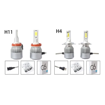 

4Pcs New C6 LED Car Headlight Kit White Light Bulbs COB 36W 7600LM H11 & H4