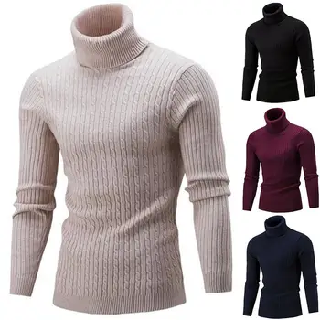 

2019 Hot Autumn Spring Mens Sweater Fashion Turtleneck Solid Color Casual Sweater Men's Slim Brand Knitted Pullovers
