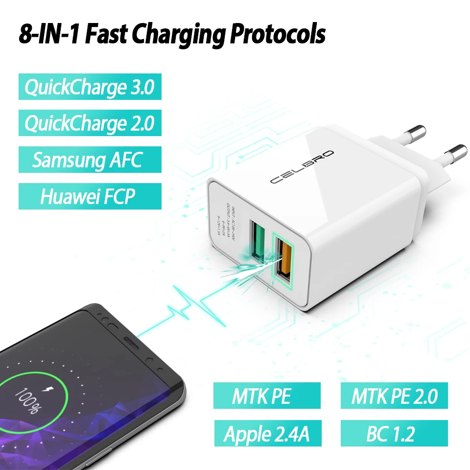 Настенное USB зарядное устройство Быстрая зарядка 3 0 быстрое для huawei P9 Plus Honor V9 9 V8 8