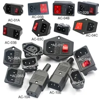2 3 Pin IEC320 C14 ไฟฟ้าซ็อกเก็ต LED 250V Rocker Switch ทองเหลือง 10A C6 ฟิวส์ Inlet Plug Connector คอมพิวเตอร์ Mount Outlet 1