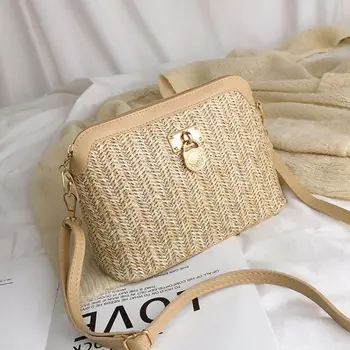 

Fashion Straw Crossbody Bag Woven PU Leather Boho Beach Holiday Women Ladies Shell Shoulder Bags