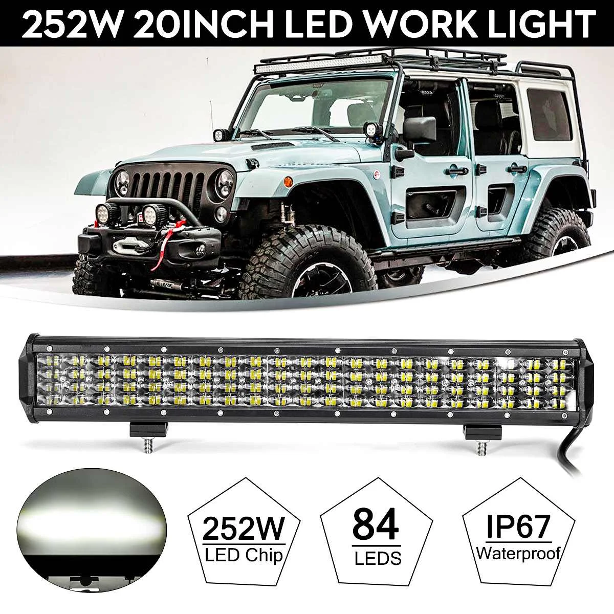 

12V 24V 20" 4x 21 LED Work Light Bar Spot Driving IP67 Lamp For Jeep Driving Offroad Boat SUV ATV UTV Tractor Truck Van