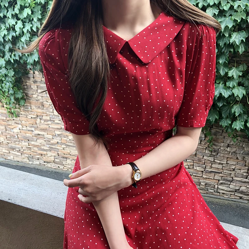 

Classy Little Polka Dots Dress Line Puff Sleeve Summer Kawaii Short Dress Lolita Style Robe Femme Vestido Mujer Vestiti Donna