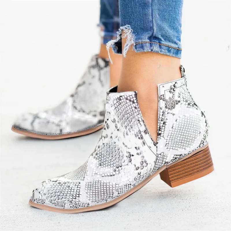 Slip On Women Ankle Boots Pointed Toe PU Leather Low Heels Shoes Woman Booties Sexy High Heels Size 35-43